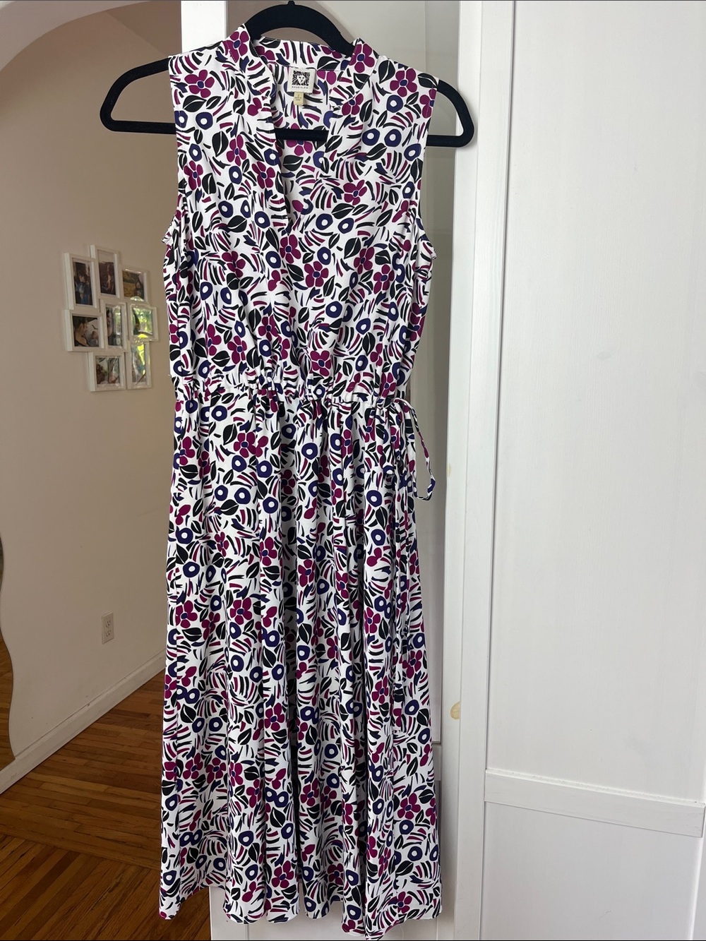 Anne Klein White Midi Dress with Navy and Berry Floral Print